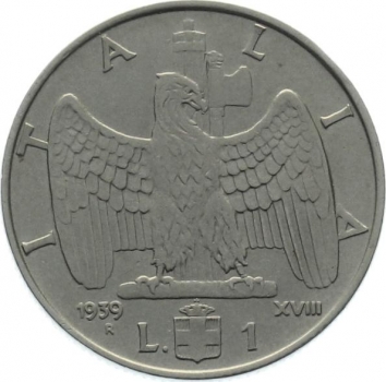 Italien 1 Lira 1939 - XVIII.